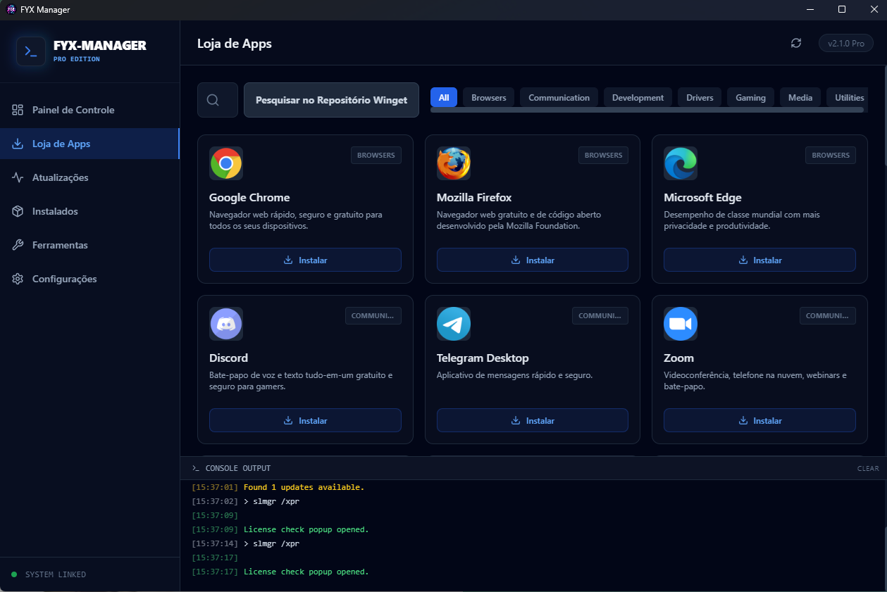 Interface do FYX Manager